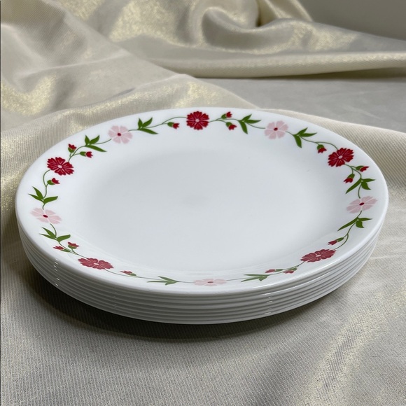 Corelle Spring Pink Pattern Full Size Dinner Plates Set of 8 White Pink Red - Picture 2 of 6